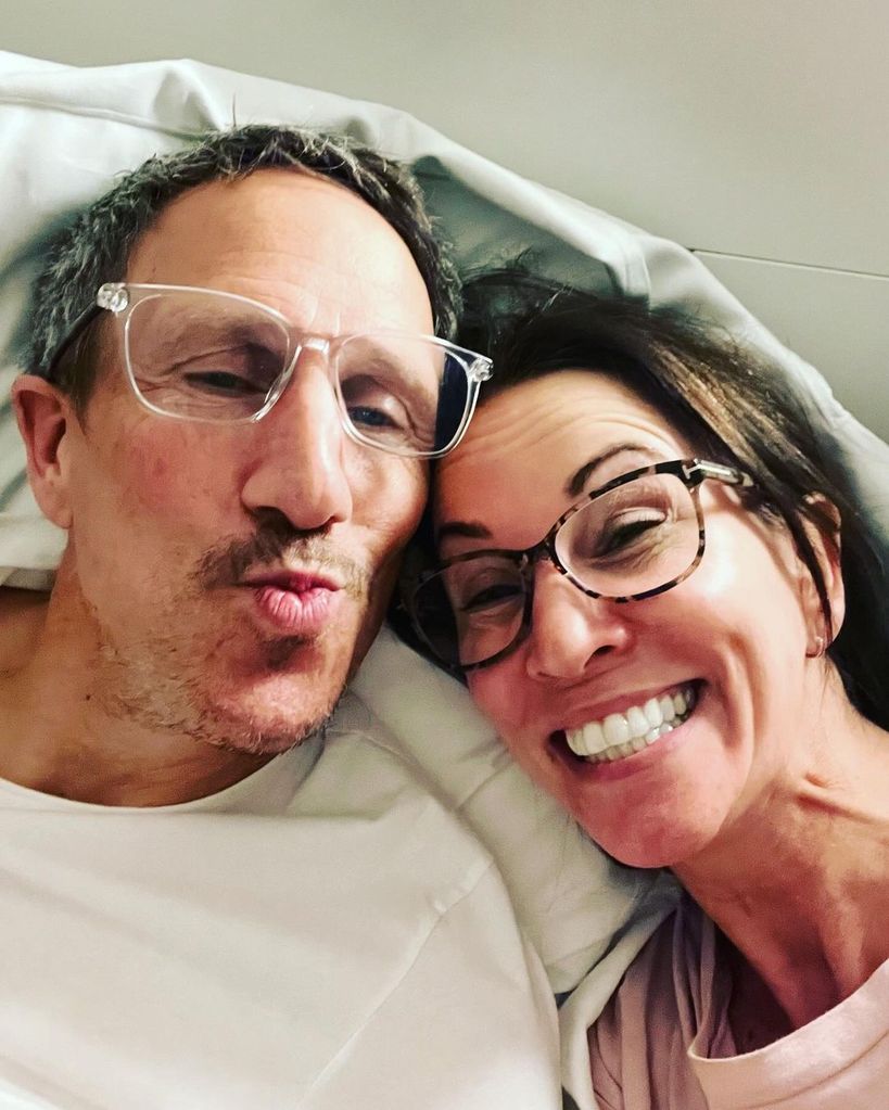 Andrea McLean taking a bed selfie with Nick Feeney
