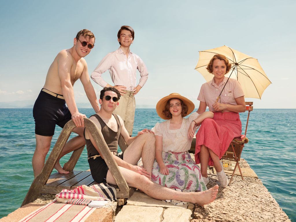 Keeley Hawes as Louisa Durrell, Daisy Waterstone as Margo, Milo Parker as Gerry, Josh O'Connor as Larry and Callum Woodhouse as Leslie in The Durrells