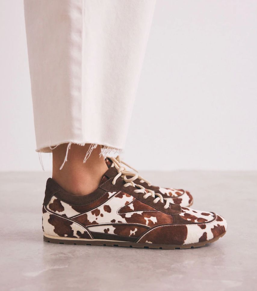 Next Cow Print Slim Premium Leather Lace-Up Trainers
