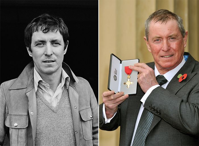 John Nettles pictured in the 1970s and holding up his CBE in recent years