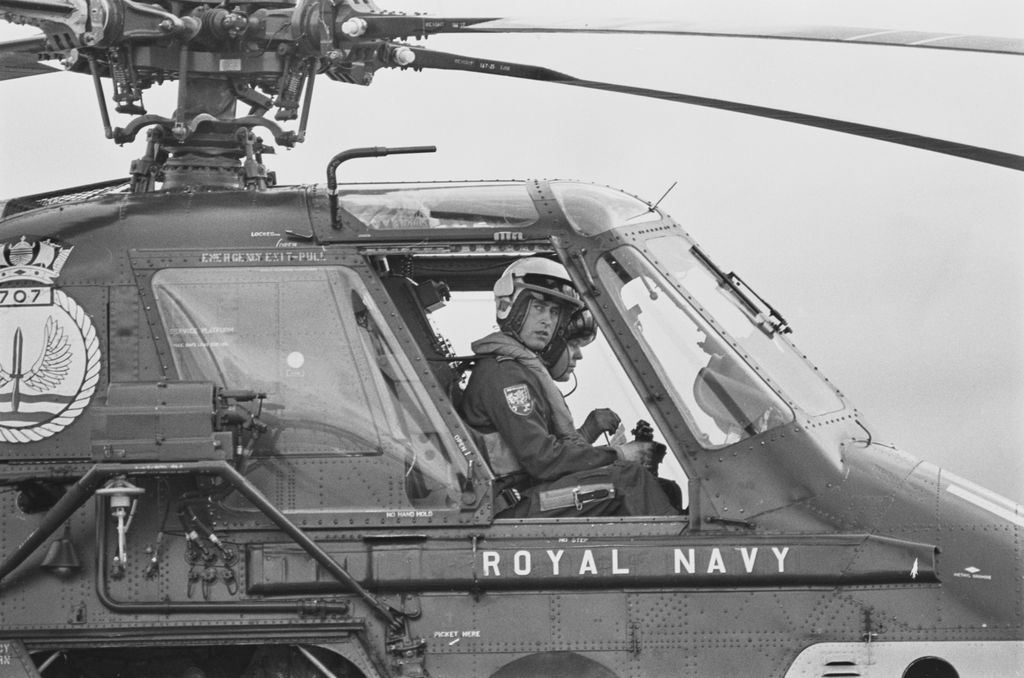 Charles undertaking helicopter pilot training at the Royal Naval Air Station in 1974