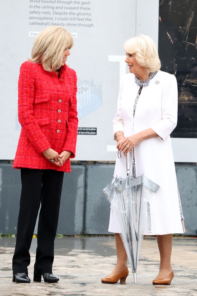 Queen Camille and Brigitte Macron during a visit to Notre Dame