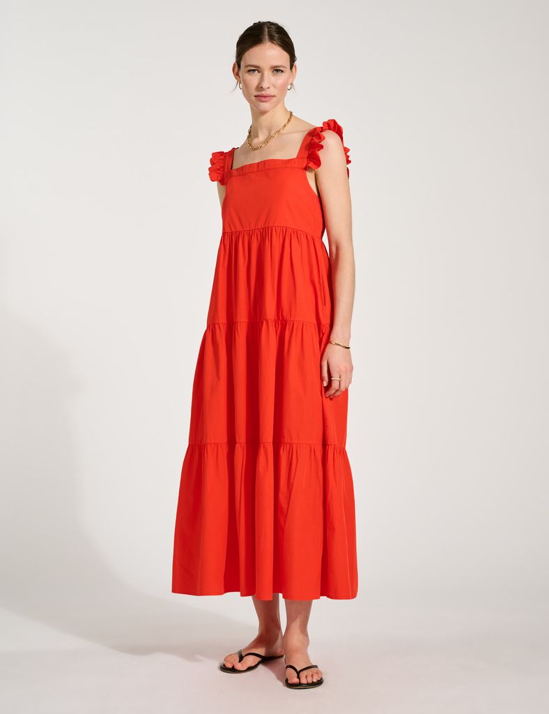 vestido laranja em camadas da marks and spencer 