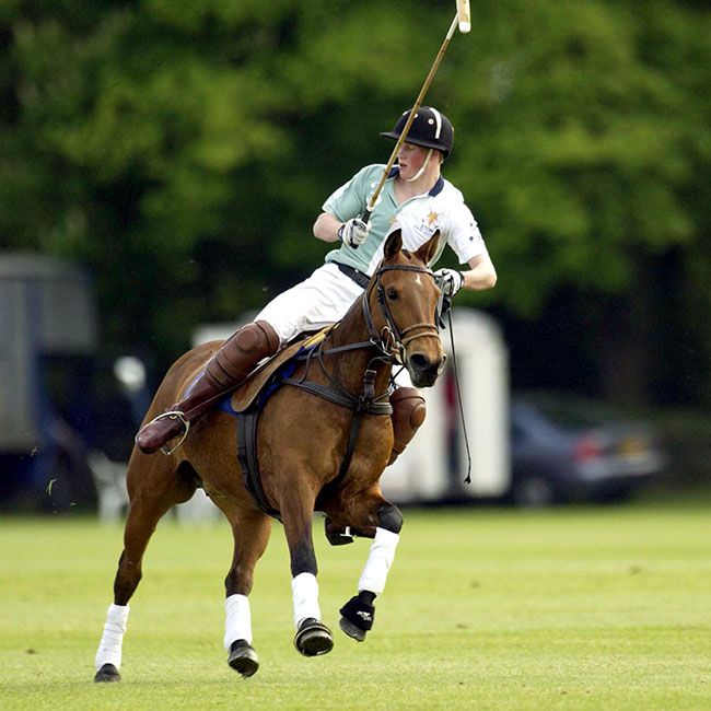 Prince Harry playing polo at Eton College