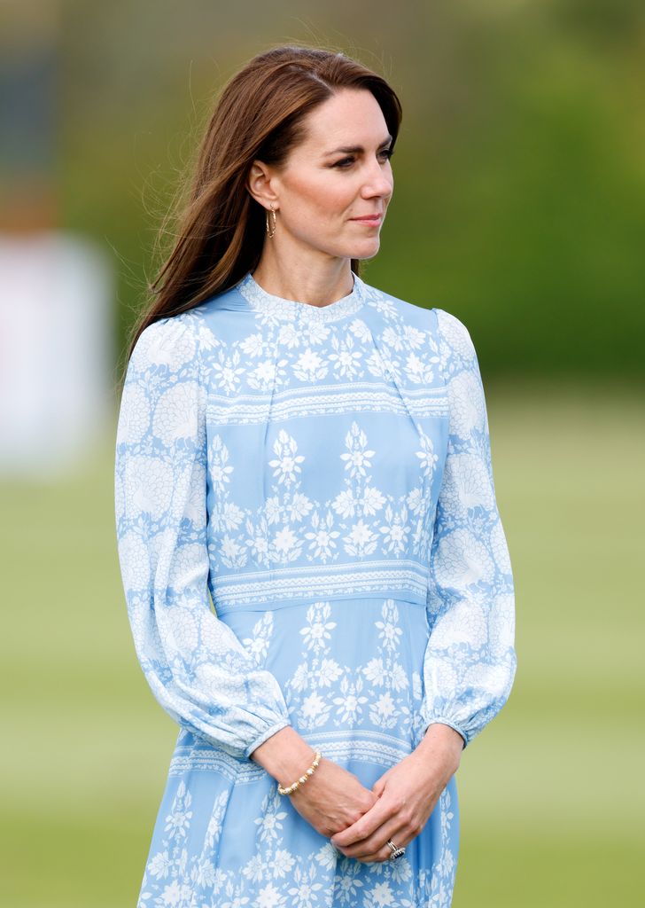 Kate Middleton wearing blue dress at polo