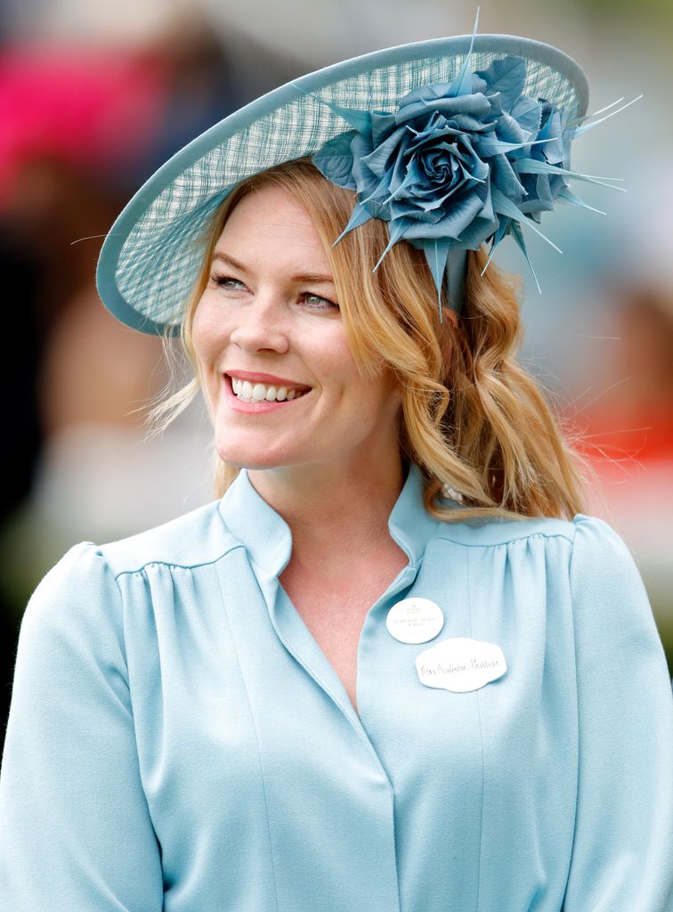 Autumn Phillips in blue dress and hat at Royal Ascot, 2019