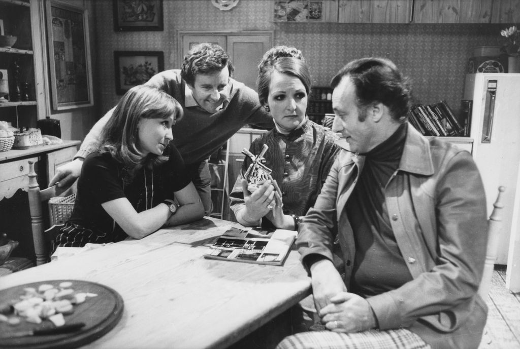 Felicity Kendal, Richard Briers, Penelope Keith and Paul Eddington in a scene from the television sitcom 'The Good Life' 