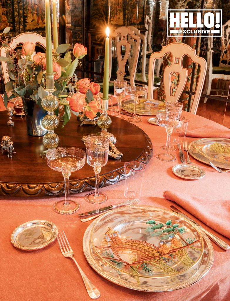 Giovanni and Servane Giol's palazzo in Venice - tablescape with roses and candles