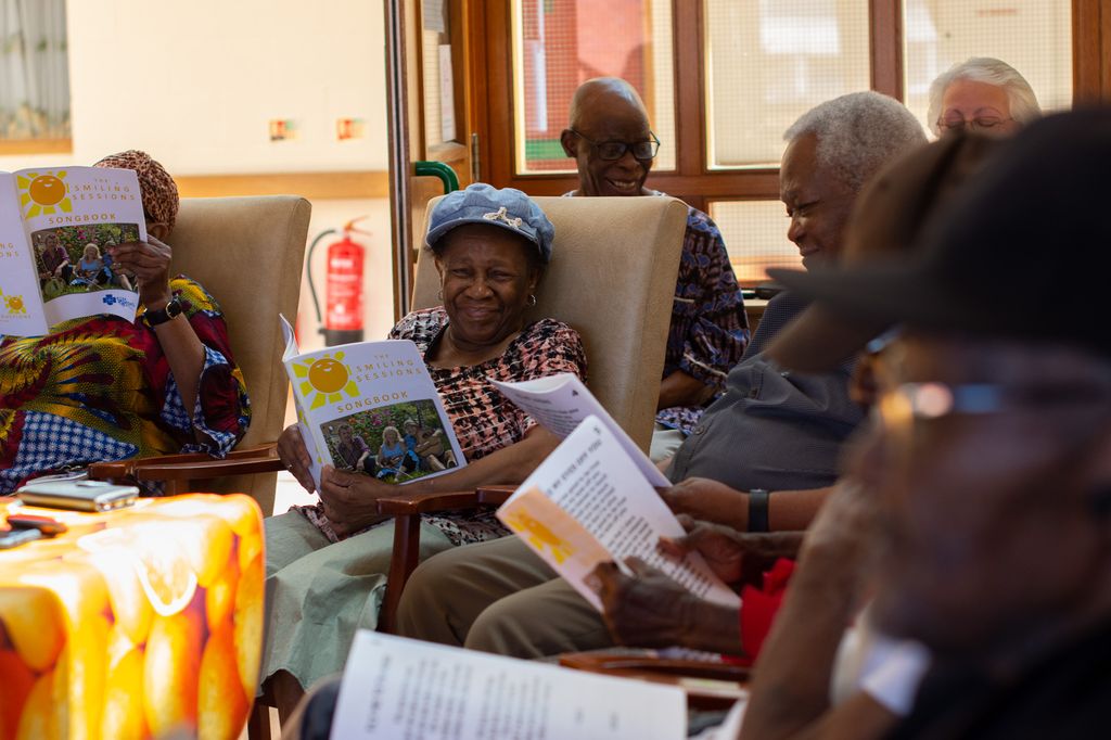 A photo of an elderly lady taking part in The Smiling Sessions 