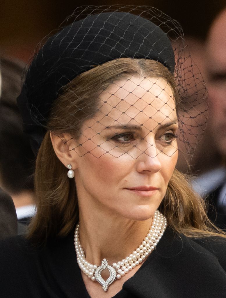 LONDON, ENGLAND - SEPTEMBER 16: Catherine, Princess of Wales attends the funeral of The Duchess of Kent at Westminster Cathedral on September 16, 2025 in London, England. Katharine, Duchess of Kent was married Prince Edward, Duke of Kent, the first cousin of Queen Elizabeth II. She died on September 4 at the age of 92 at Kensington Palace surrounded by her family. Having converted to Catholicism in 1994, her funeral takes place at Westminster Cathedral and is the first Catholic funeral to be held for a member of the royal family in modern British history. Her Royal Highness will be laid to rest at the Royal Burial Ground at Frogmore, Windsor. (Photo by Samir Hussein/WireImage)