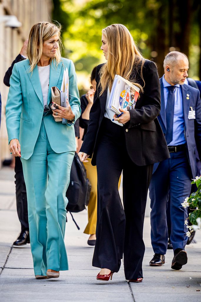 WASHINGTON, DC - SEPTEMBER 22: Queen Maxima of The Netherlands and Princess Amalia of The Netherlands visit the International Finance Corporation welcomed by director Makhtar Diop on September 22, 2025 in Washington, DC. Queen Maxima visits the bank in her capacity as United Nations Secretary General's Special Advocate for Financial Health. Princess Amalia joins her mother to see her work informed the UN. (Photo by Patrick van Katwijk/Getty Images)