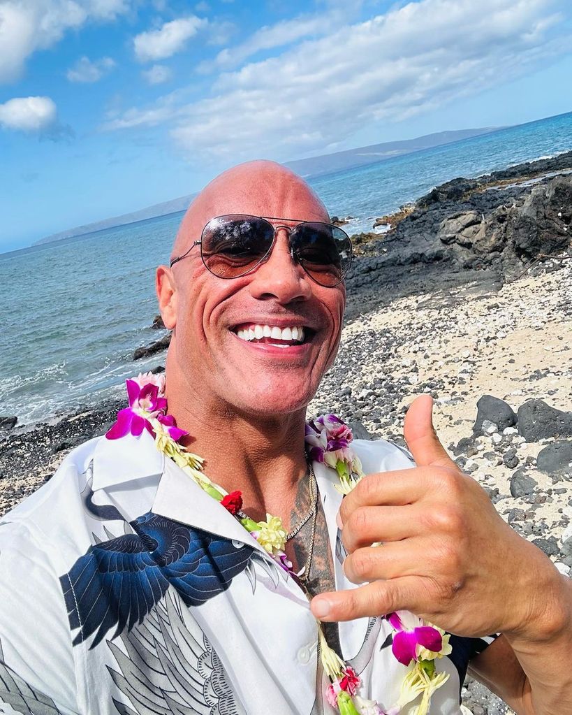 Dwayne The Rock Johnson pictured with floral garland in Hawaii
