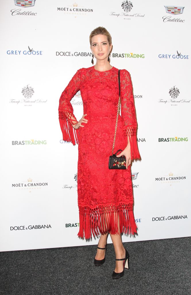 Ivanka Trump in red lace dress at the Dolce & Gabbana Cadillac Championship Fashion Experience