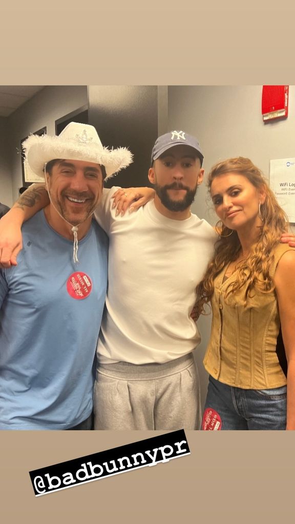 Penélope Cruz, Javier Bardem, and Bad Bunny backstage at a concert in NYC