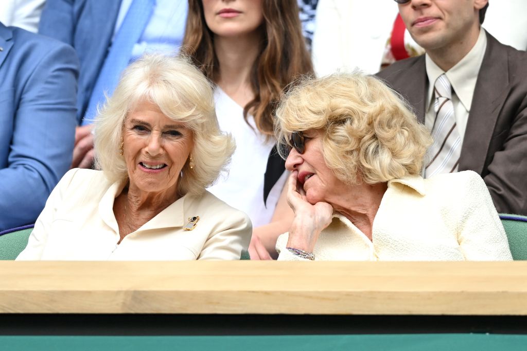 Queen Camilla and Annabel Elliot attend day ten of the Wimbledon Tennis Championships