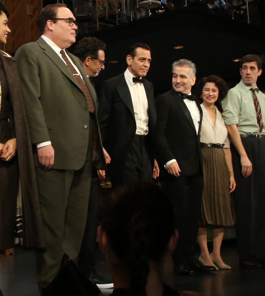 Glenn Fleshler, Grant Heslov, George Clooney, David Cromer, Ilana Glazer and Carter Hudson during the opening night curtain call 