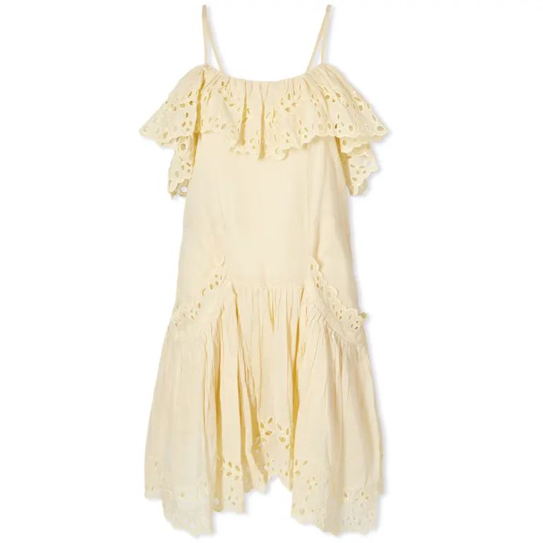 yellow strappy summer dress with lace frills