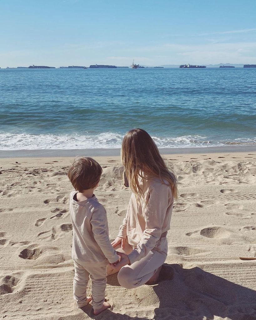 Bryana Holly and her son at the beach