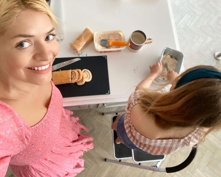 Holly Willoughby and Belle baking