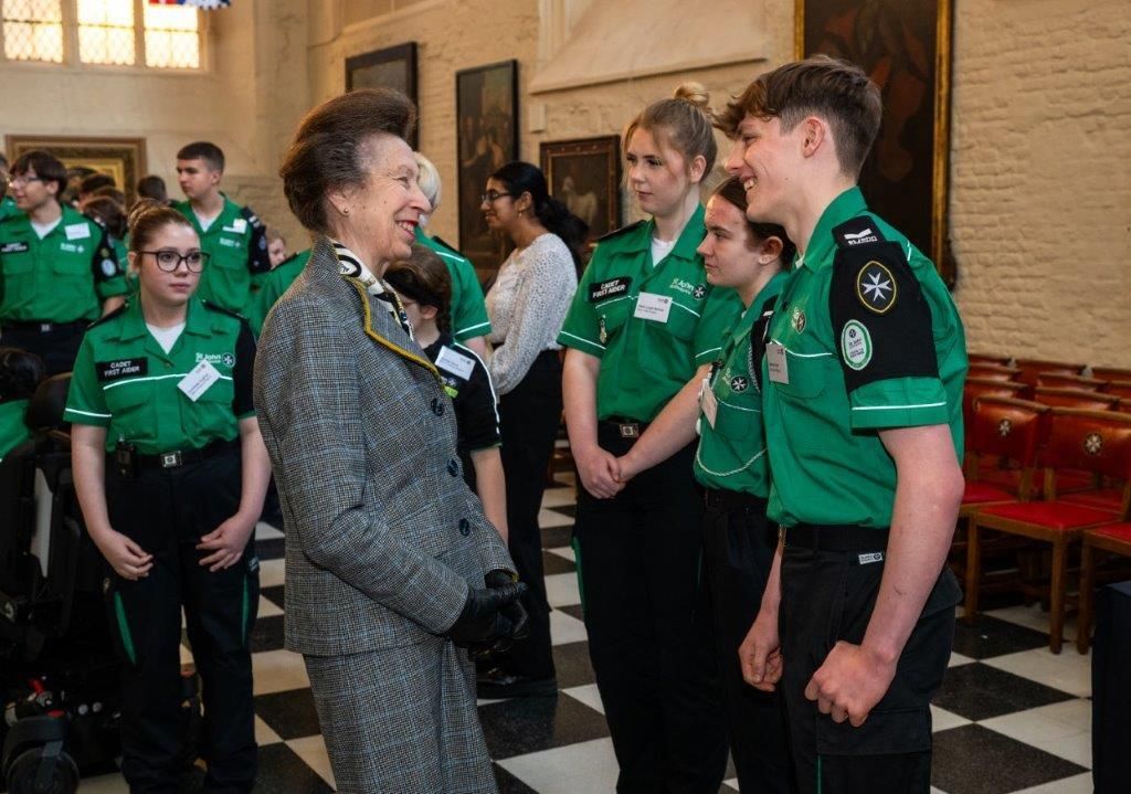 princess anne talking to young ambulance volunteers