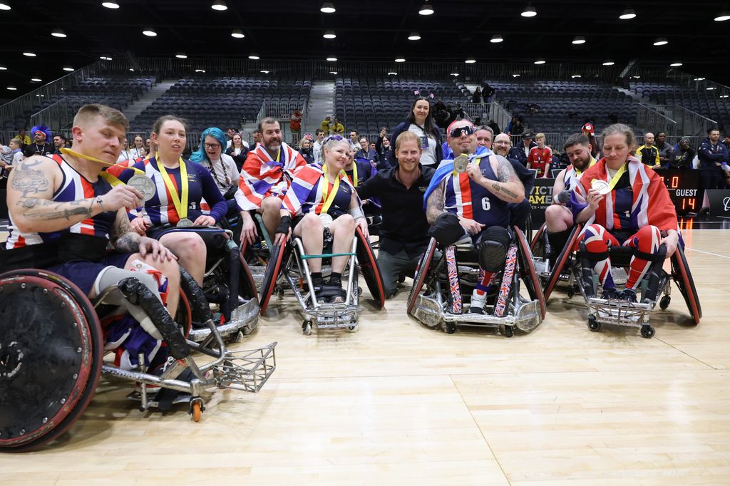 Prince Harry, Duke of Sussex seen at the Bronze & Gold Wheelchair Rugby Finals during Day 7 of the Invictus Games 2025 at the Vancouver Convention Centre on February 13, 2025