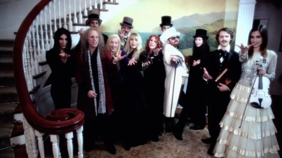 Torrey DeVitto (far right) in Stevie Nicks' music video 