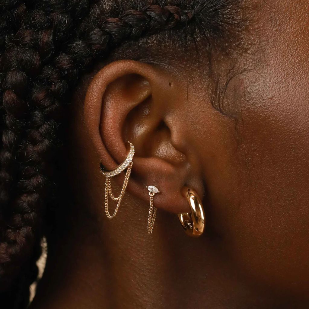 Crystal Chain Gold Ear Cuff