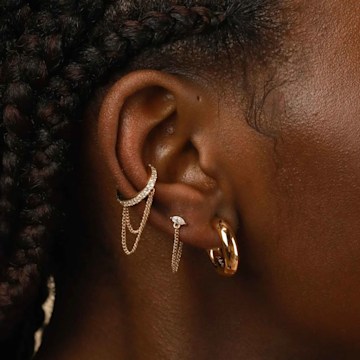 Crystal Chain Gold Ear Cuff