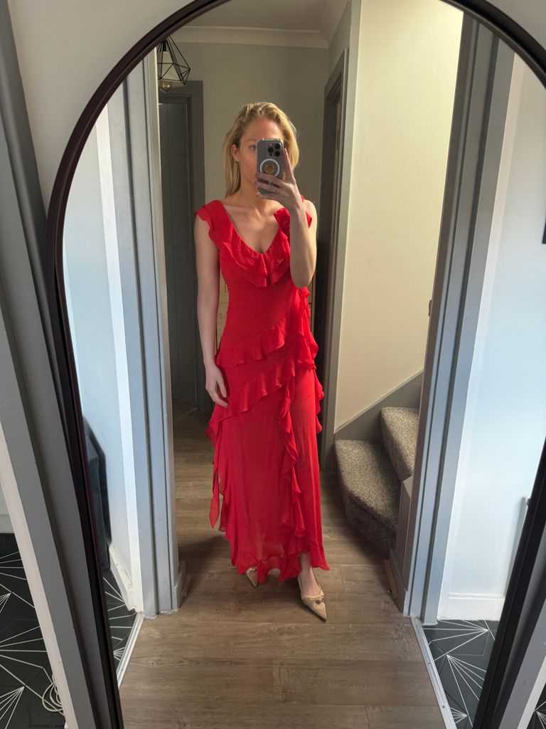 Myself wearing a red maxi dress