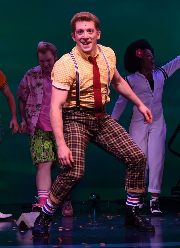 Ethan Slater poses onstage during opening night of Nickelodeon's SpongeBob SquarePants: The Broadway Musical at Palace Theatre on December 4, 2017 in New York City