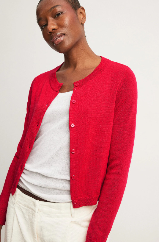 naked red cardigan