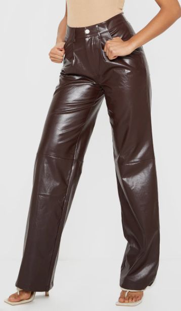 brown faux leather trousers