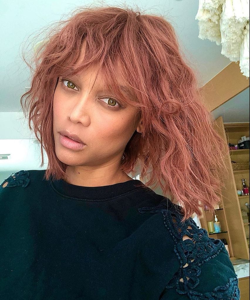 Tyra Banks shares a throwback photo of herself sporting bronzed pink hair
