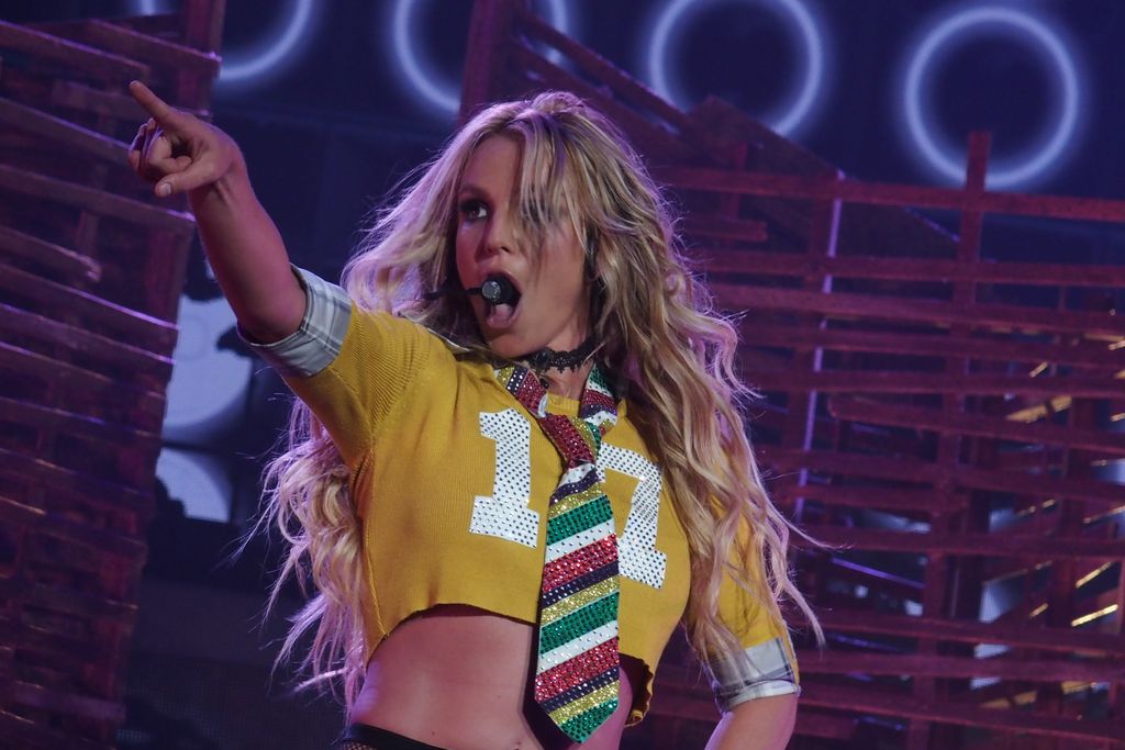 Britney Spears points out at the crowd during the residency show Britney: Piece of Me 