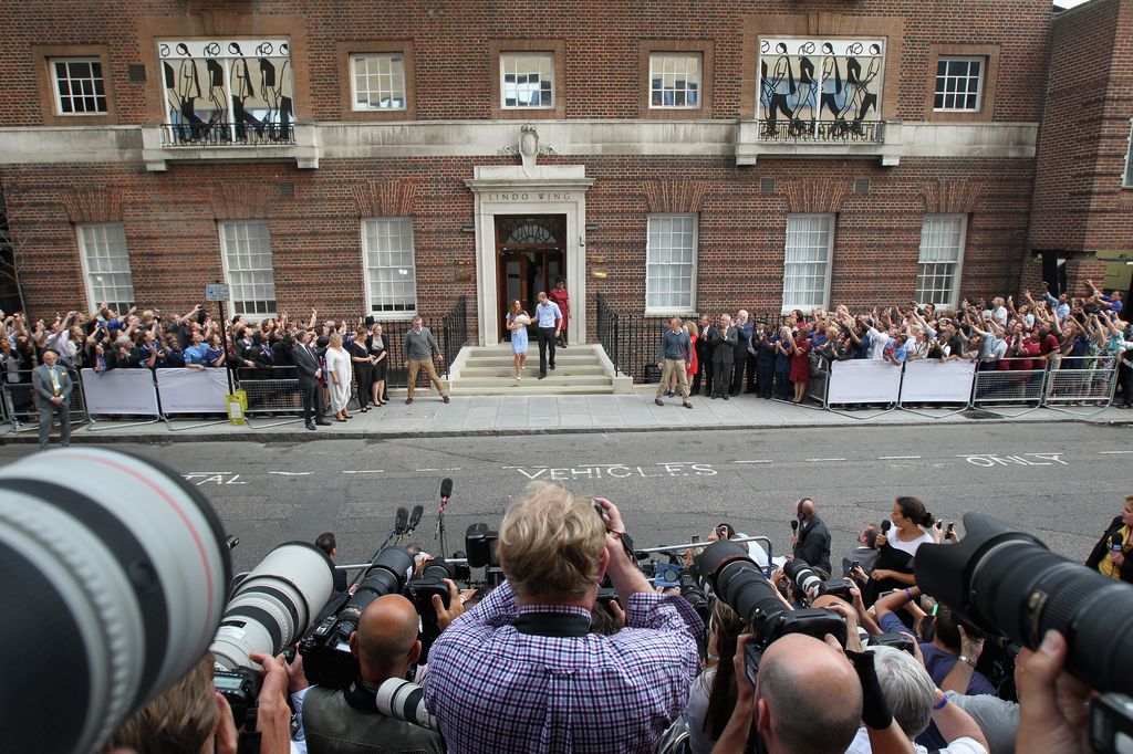 Media camp outside The Lindo Wing as Prince William and Princess Kate depart The Lindo Wing with their newborn son Prince George