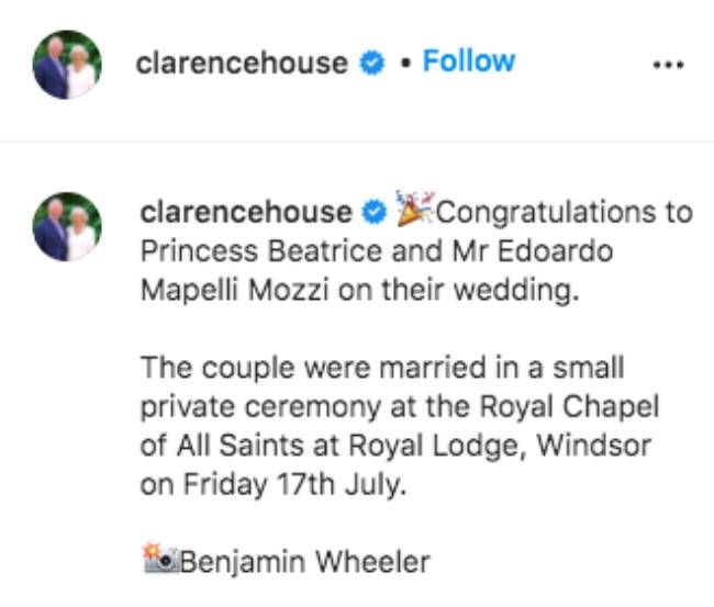 prince charles reaction princess beatrice wedding