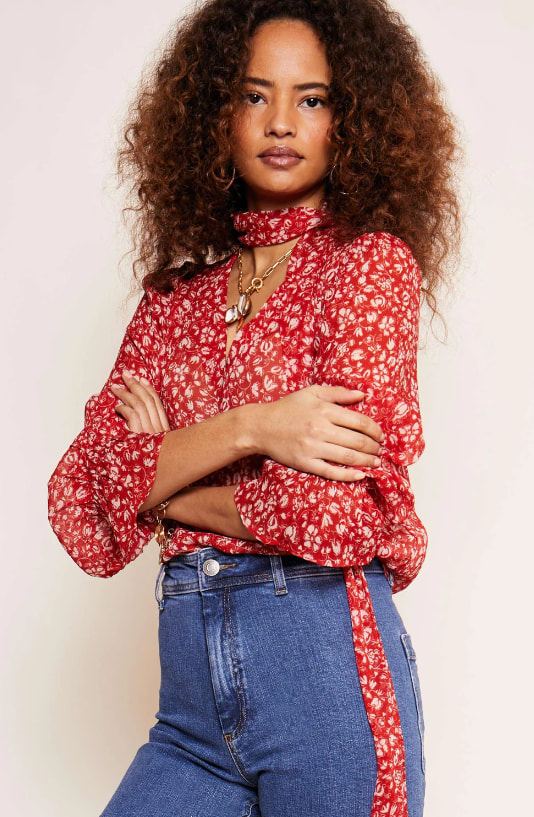 rixo red floral blouse