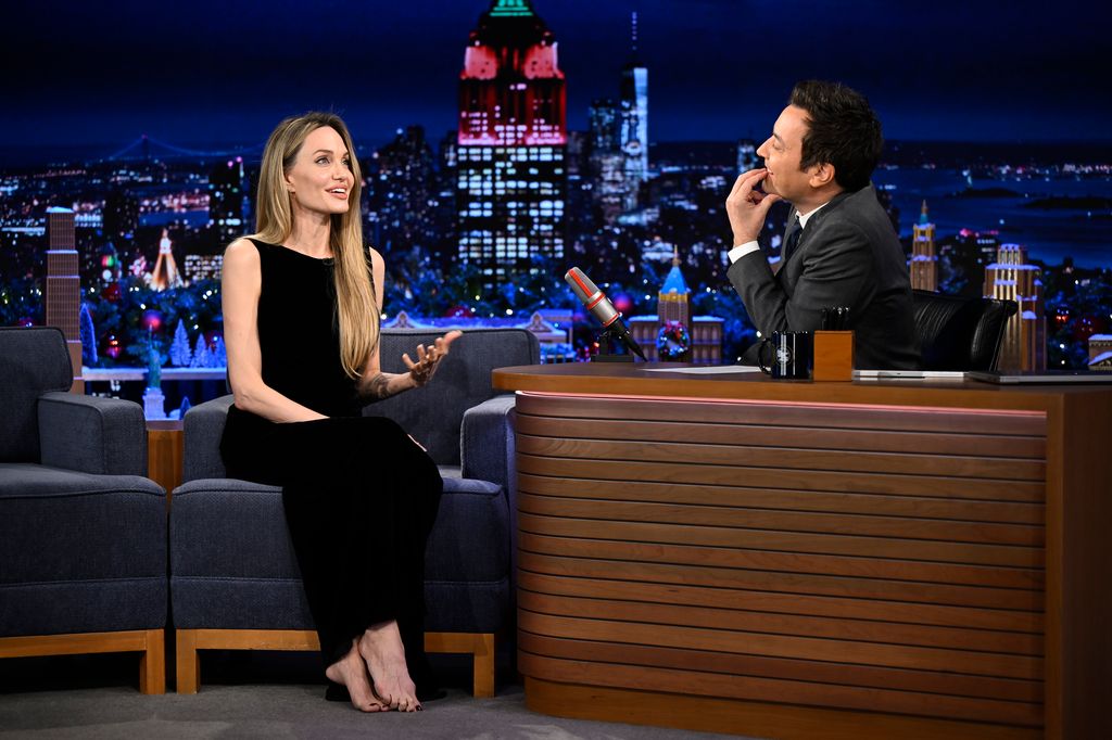 Actress Angelina Jolie during an interview with host Jimmy Fallon 