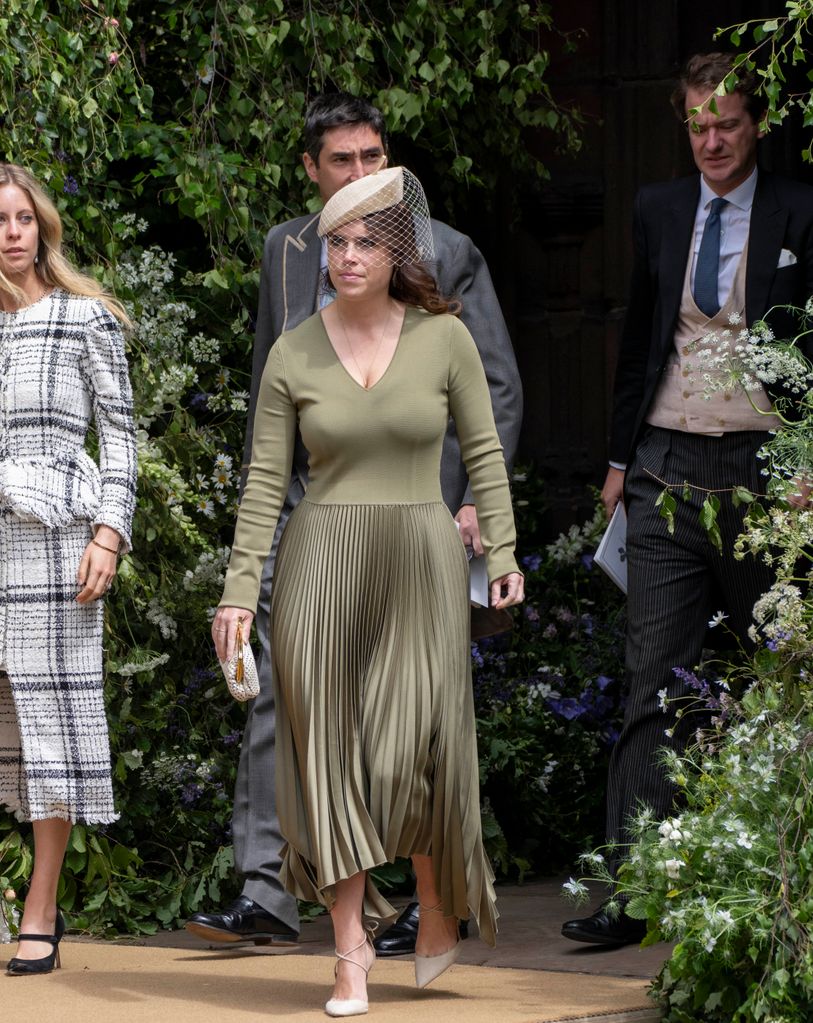 Princess Eugenie attends the wedding of The Duke of Westminster and Miss Olivia Henson at Chester Cathedral