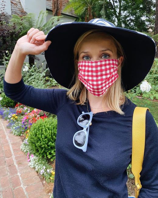 reese witherspoon face mask covering gingham