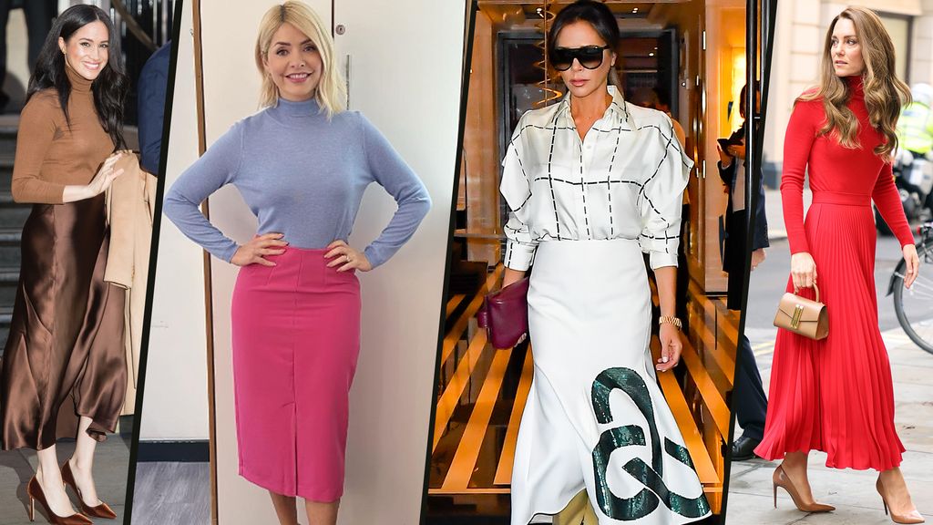 meghan markle holly willoughby victoria beckham and kate middleton in midi skirts