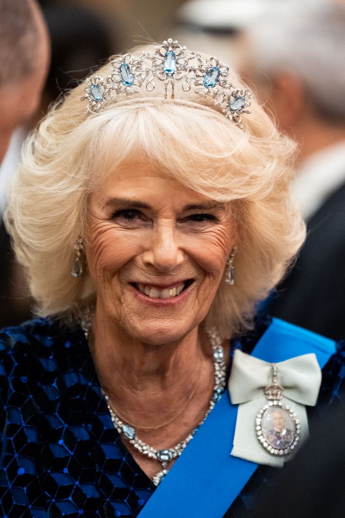 Queen Camilla wore an aquamarine tiara