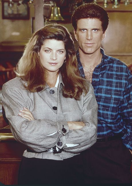 Kirstie Alley and Ted Danson pictured on set of Cheers in 1980s