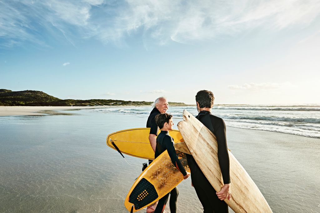 boy, dad and grandad surfing