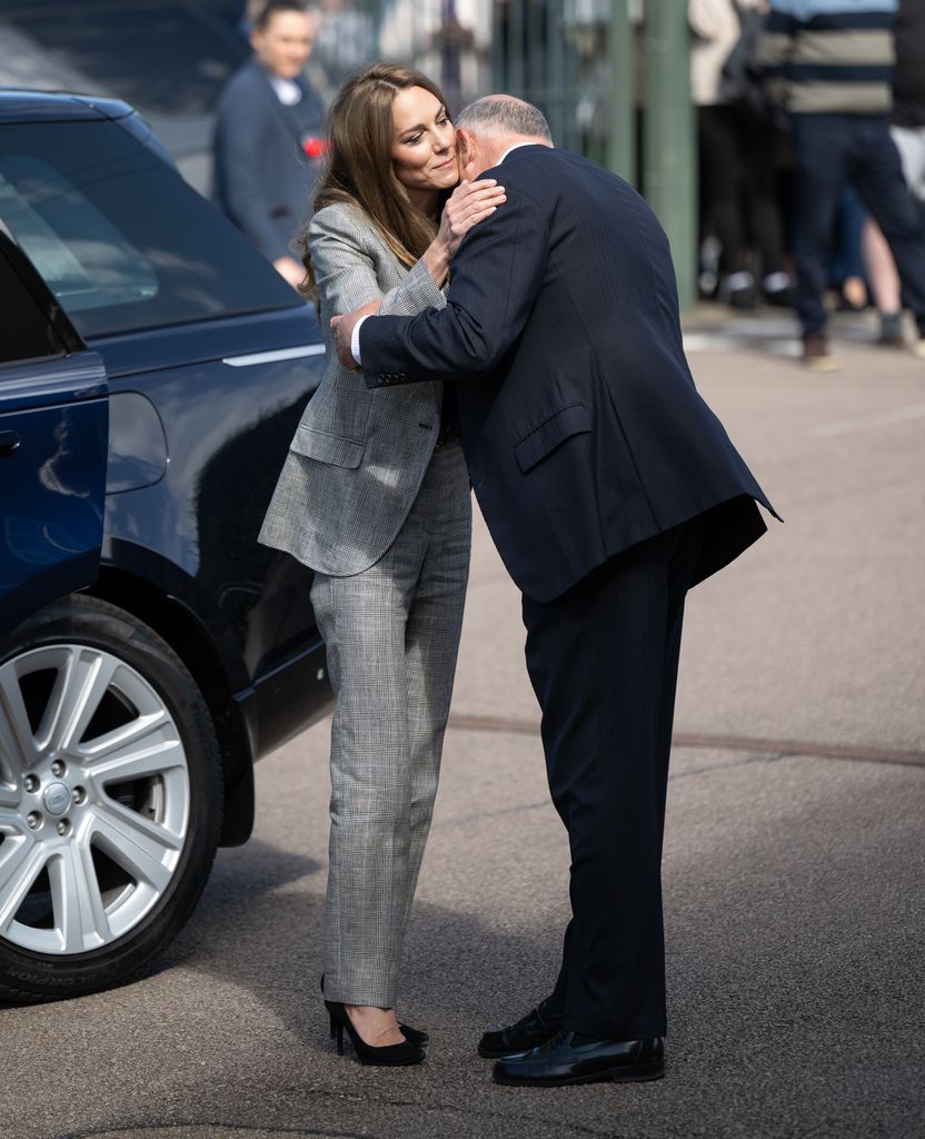 The Princess of Wales seen reuniting with Jamie Lowther-Pinkerton during her visit to Sudbury Silk Mills