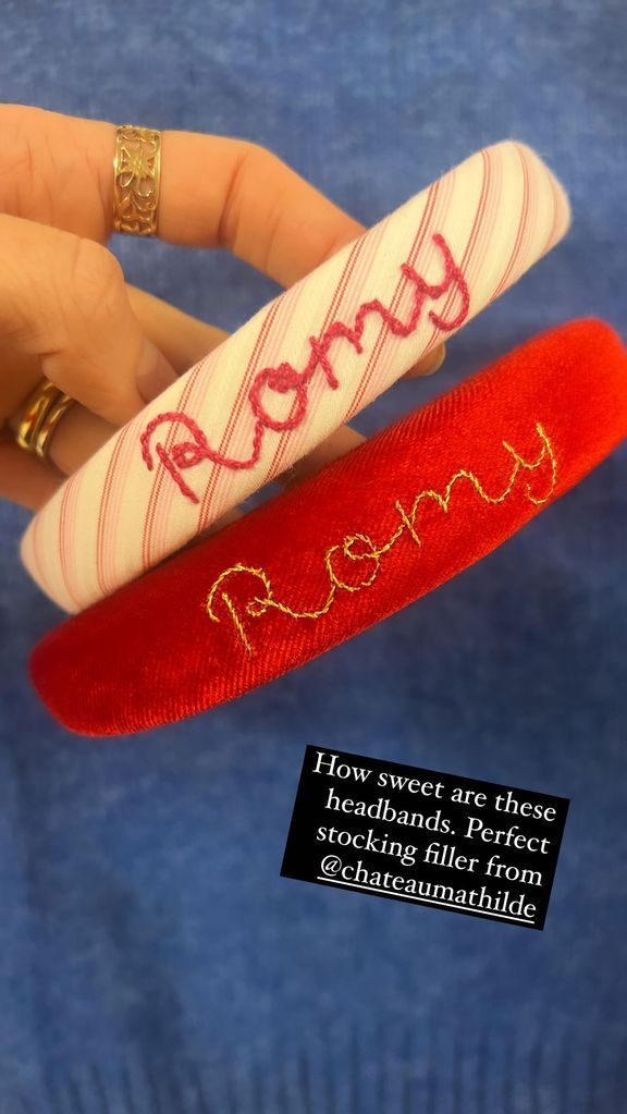A photo of two headbands adorned with the name 'Romy'