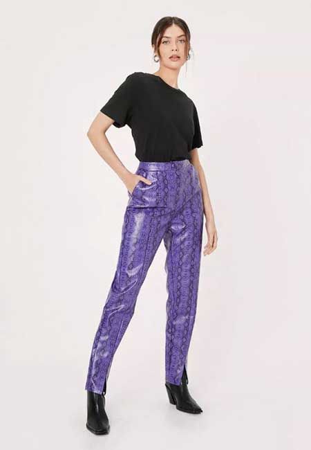 snakeskin purple trousers