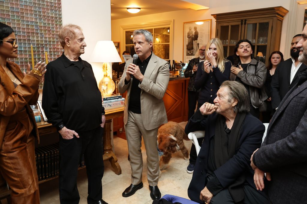 Mike Medavoy, Mike De Luca and Al Pacino seen at a Celebration in Honor of 'One Battle After Another' hosted by Mike and Irena Medavoy, Pam Abdy and Mike De Luca on December 04, 2025 in Los Angeles, California.