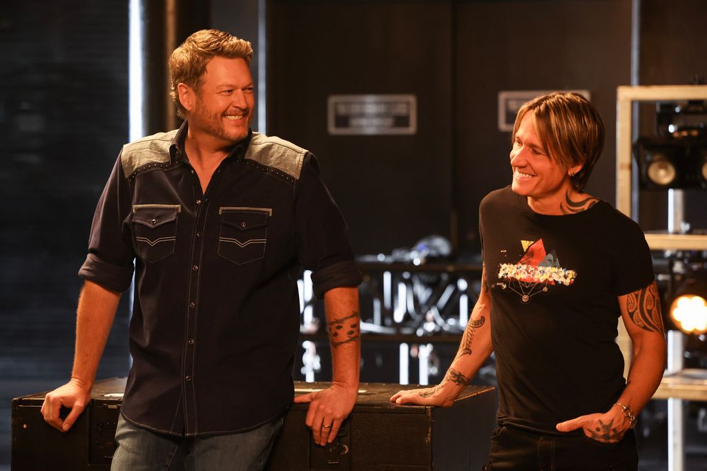 Blake Shelton and Keith Urban on the set of The Road