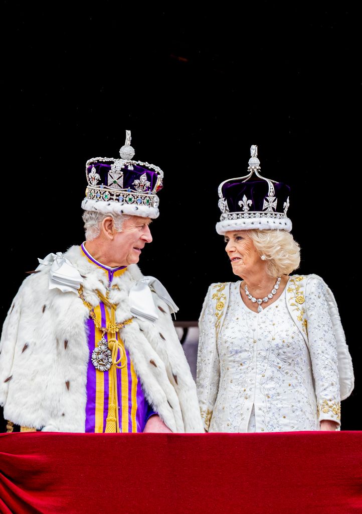 King Charles and Queen Camilla on the balcony after their coronation